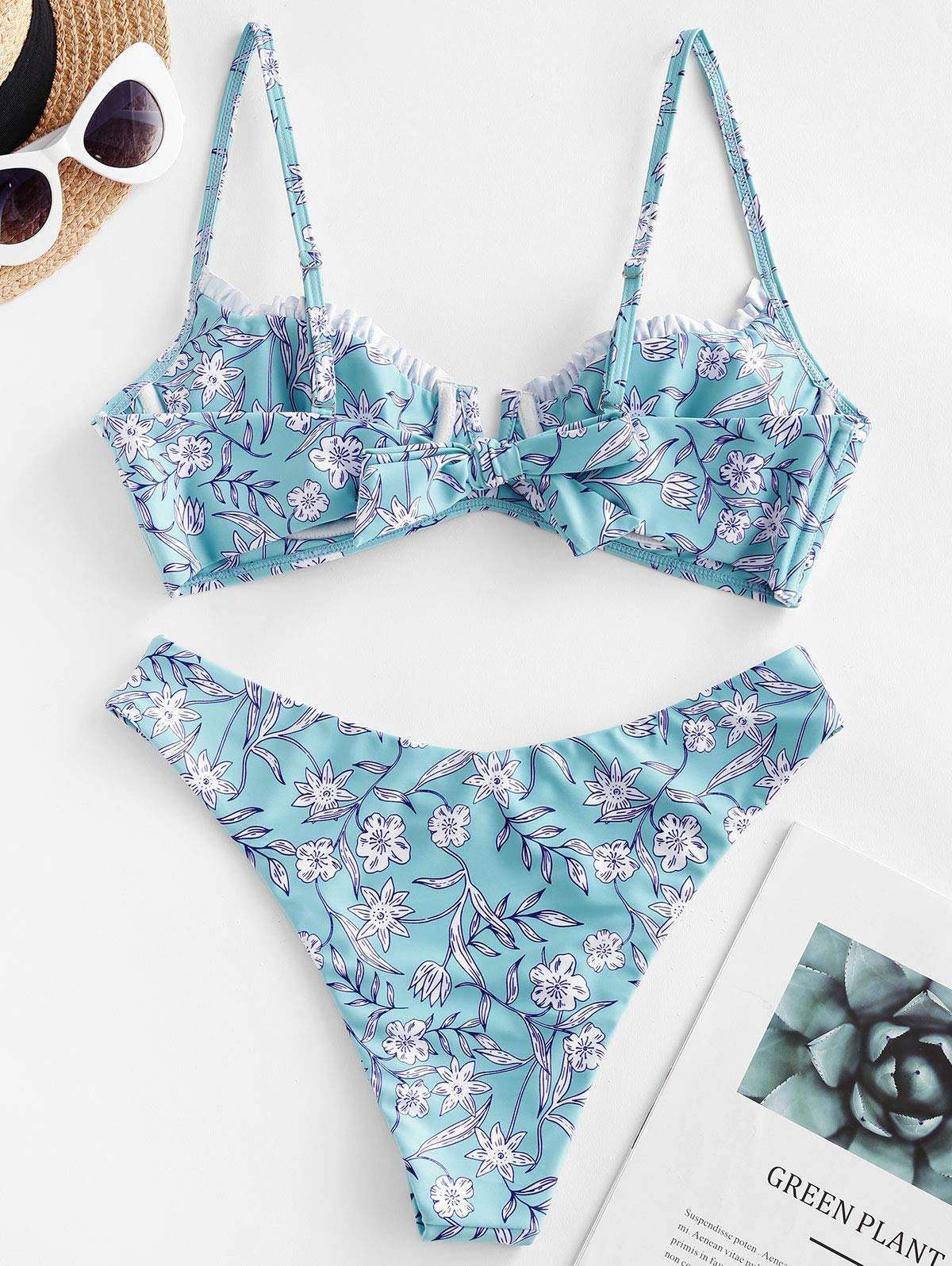 Hot Selling High Quality Bikini Floral High Cut Bikini Sets V-Wired Two Piece Swimsuit Bathing Suit