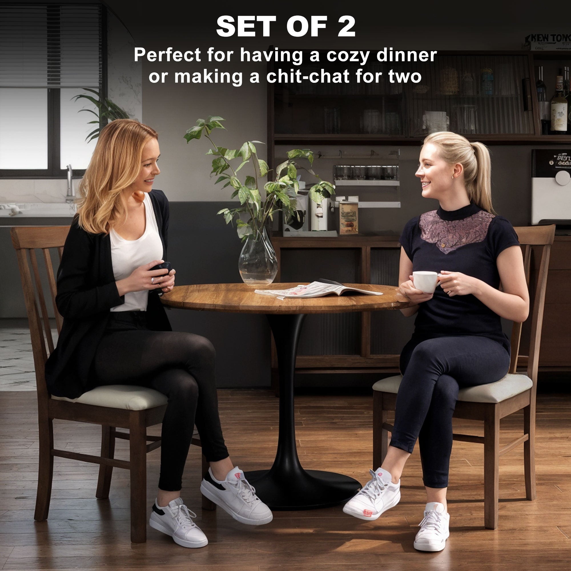 Wooden Dining Chairs Set Of 2, Farmhouse Upholstered Kitchen Chairs With Rubber Wood Frame, Dark Brown And Beige