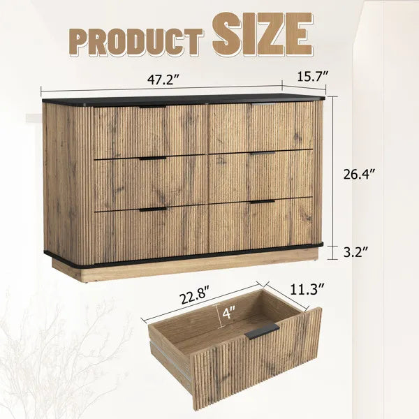 Modern Multi-functional Six-drawer MDF Cabinet,The Perfect Combination Of Rounded Corners And Multifunctional Design, With Product Dimensions