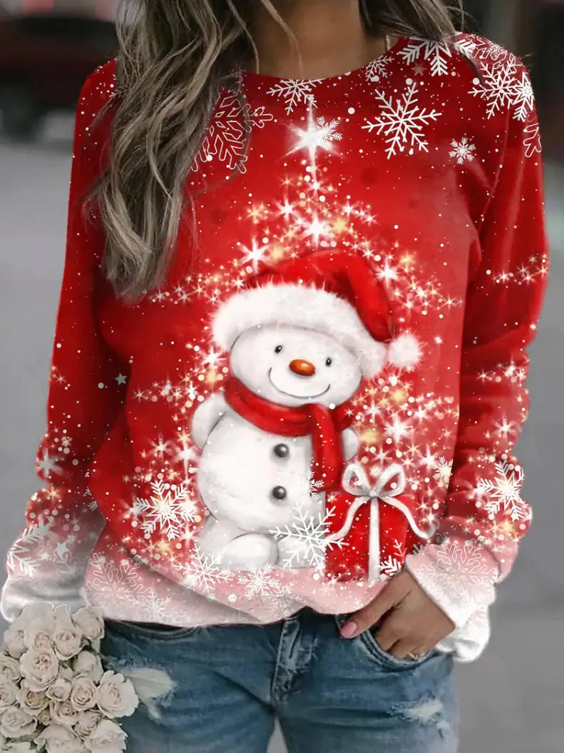 Women's Long-Sleeved Round Neck Printed Sweater