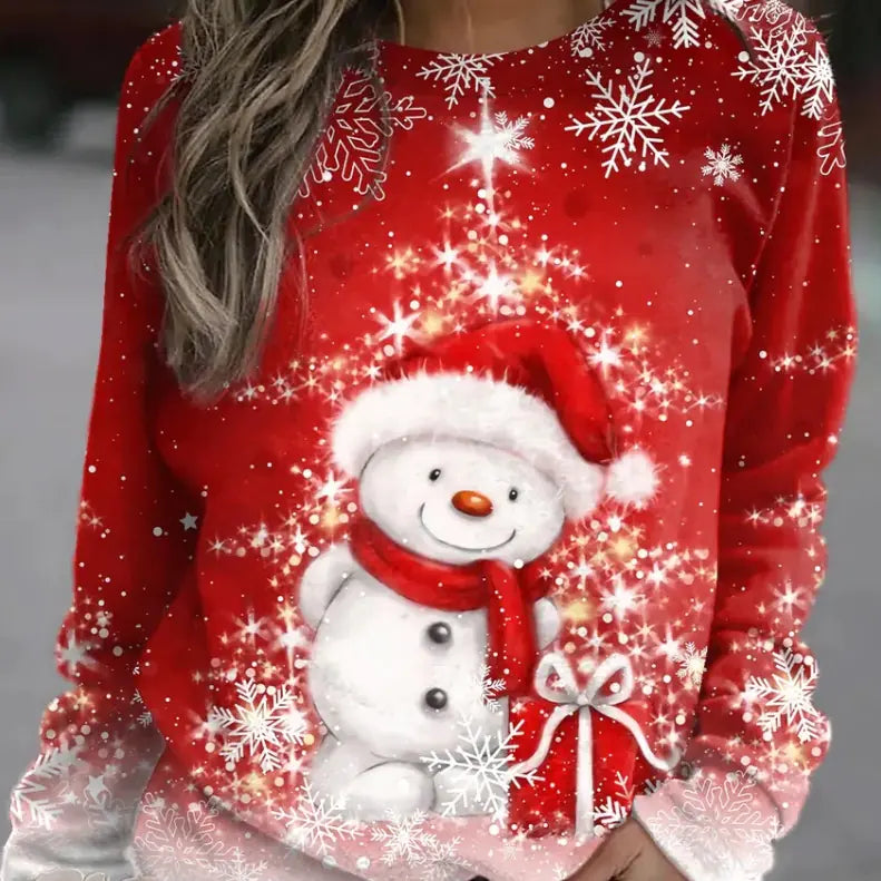 Women's Long-Sleeved Round Neck Printed Sweater