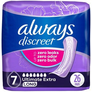 Always Discreet Incontinence Pads, Ultimate Extra Long, 26 Count