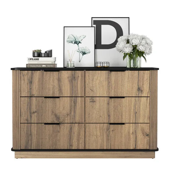 Modern Multi-functional Six-drawer MDF Cabinet,The Perfect Combination Of Rounded Corners And Multifunctional Design, With Product Dimensions