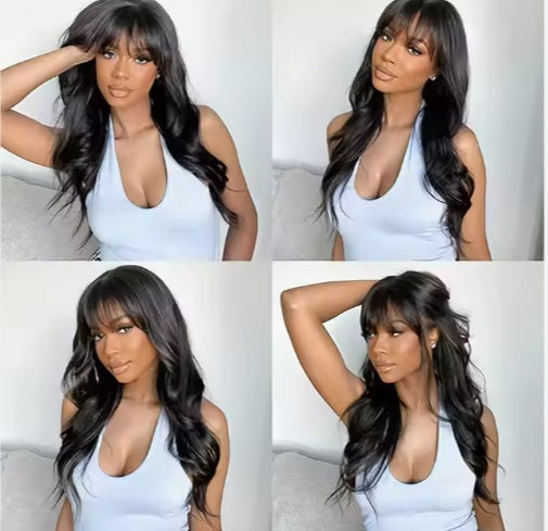 Pre Everything Glueless 13x5 Body Wave Lace Front Wig With Bangs Hd Pre Cut Lace Human Hair Wig For Black Women