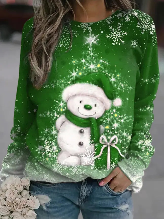 Women's Long-Sleeved Round Neck Printed Sweater