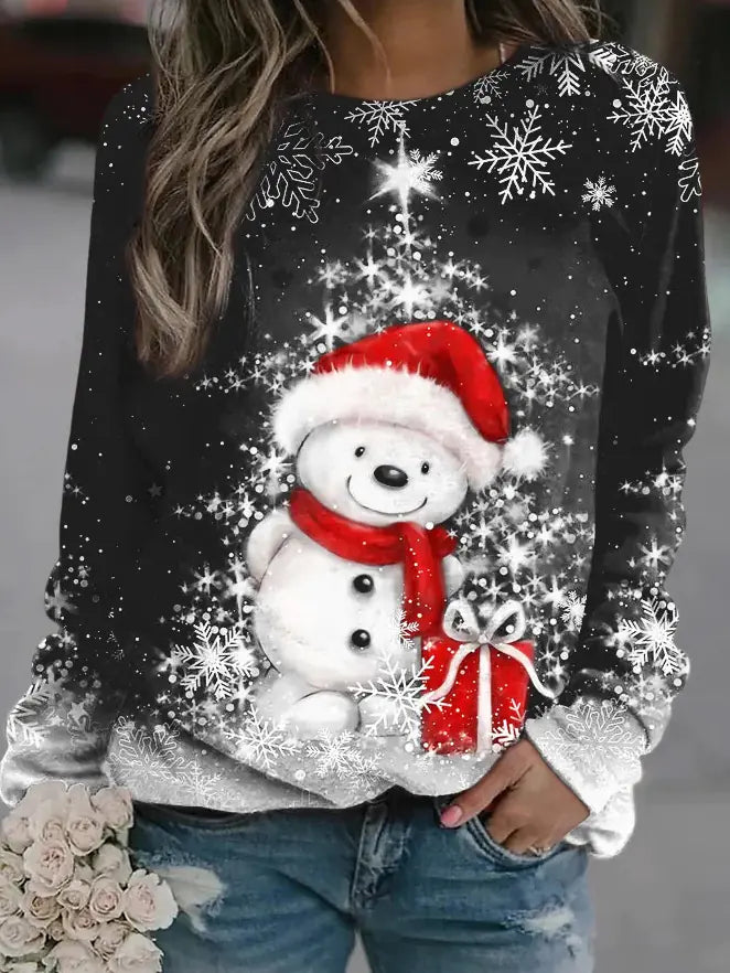 Women's Long-Sleeved Round Neck Printed Sweater