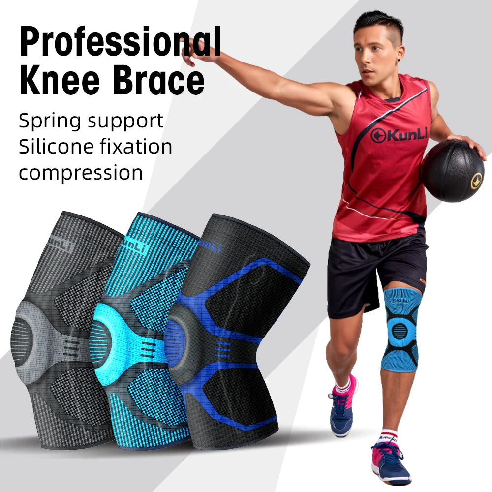 Premium Sports Knee Brace With Silicone Spring Support - Ideal For Running, Fitness & Basketball - Breathable Nylon