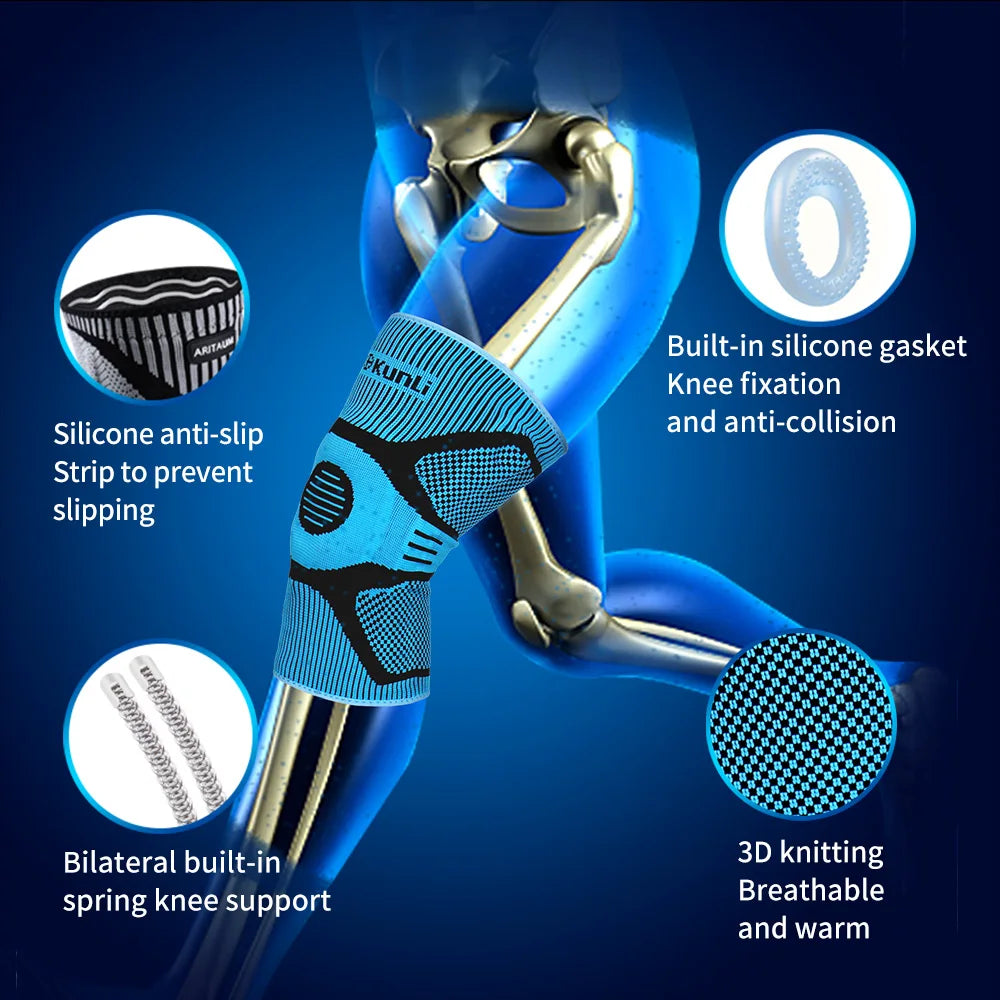 Premium Sports Knee Brace With Silicone Spring Support - Ideal For Running, Fitness & Basketball - Breathable Nylon
