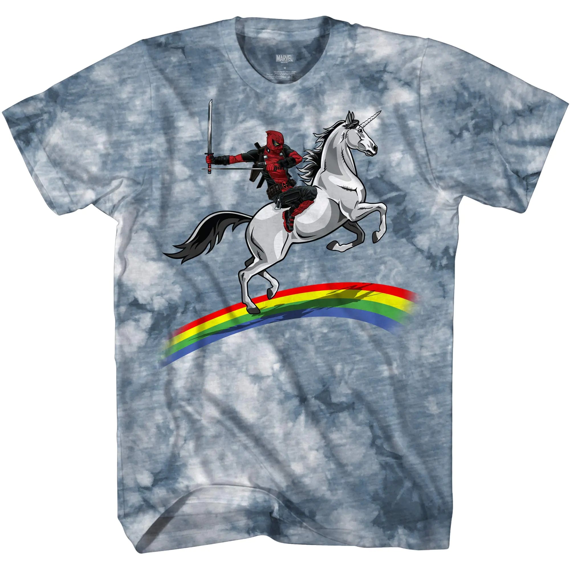 Marvel Deadpool Riding A Unicorn On A Rainbow Gift for Women Adult Graphic Tshirt T-Shirt for Men Apparel Merchandise Mens Womens Short Sleeve Dead Pool (Grey Small)